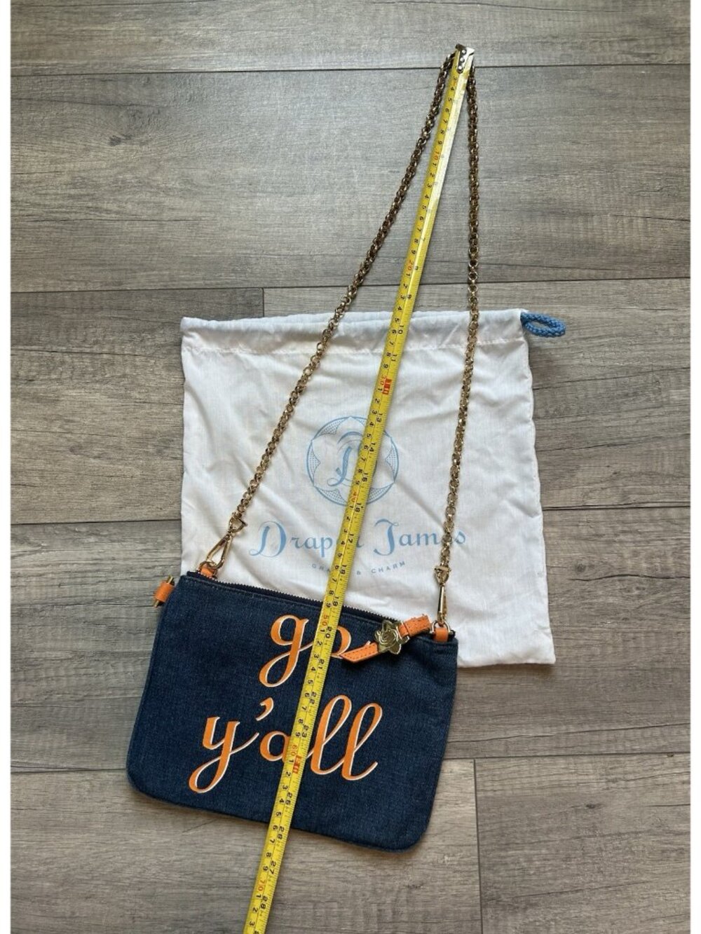 Draper James Purse Orange Blue Denim 'Go Y'all' Clutch Bag UT Tennessee Auburn - Picture 6 of 14